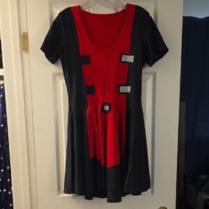 Red and Black Short Sleeve Dress